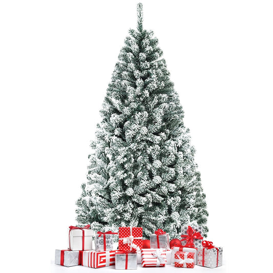 6Ft Snow Flocked Hinged Artificial Christmas Tree Unlit Holiday Decor